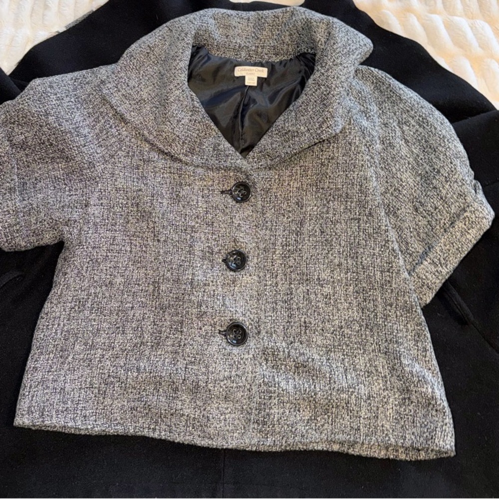 Coldwater Creek Heathered Gray Cape with Black Accents